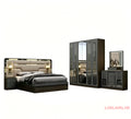 MINBDIBAO Turkish style Bedroom Set – King Bed with Upholstered Headboard, Nightstands, Wardrobe with Mirrored Doors, Dresser