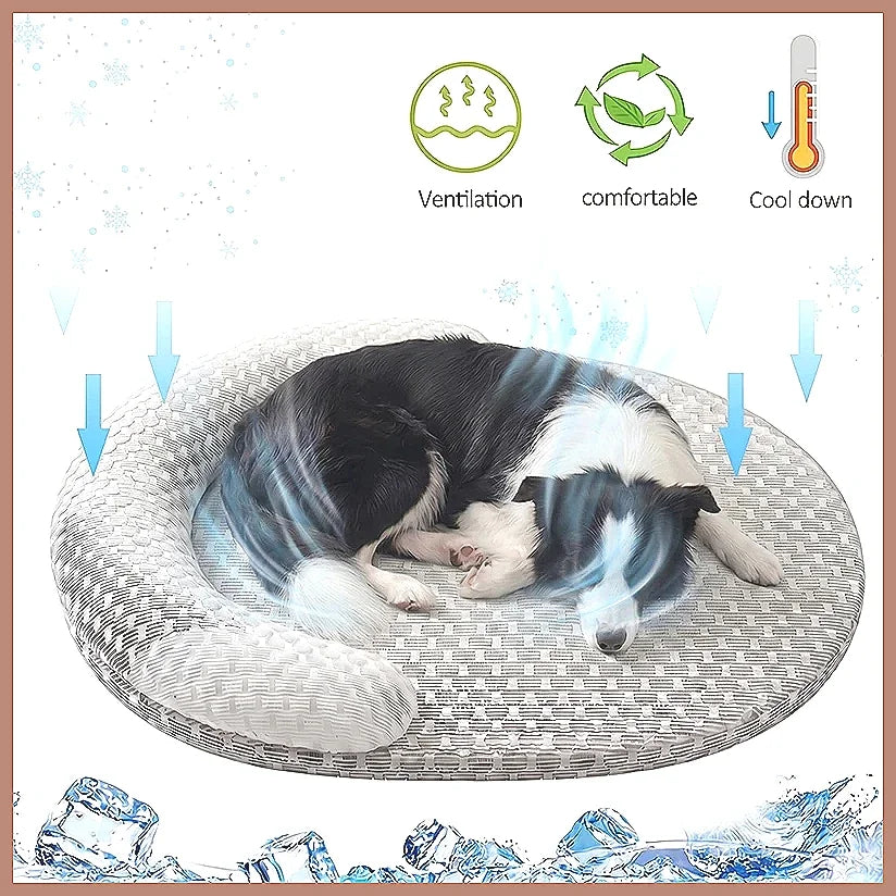 Cooling Dog Bed Summer Ice Silk Cat Mat Oval Pet Nest Breathable Heat Dissipation Pad for Small Medium Large Dogs Cats