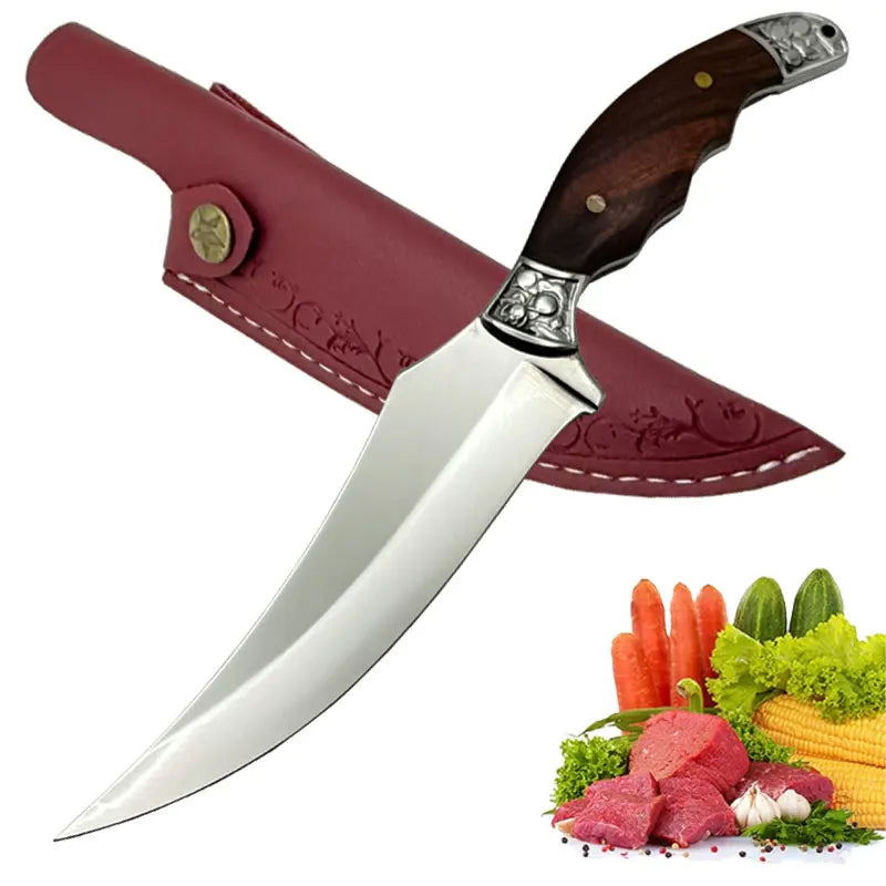 Kitchen Knives with Sheaths, Fixed Blades, Wooden Handles, Multi-Functional Kitchen Knives, Knives for Meat Processing