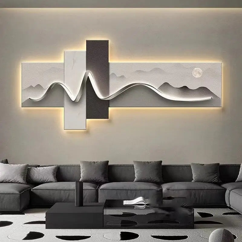 Living room decoration painting LED ambient wall light painting modern luxury sofa background wall, minimalist hanging painting