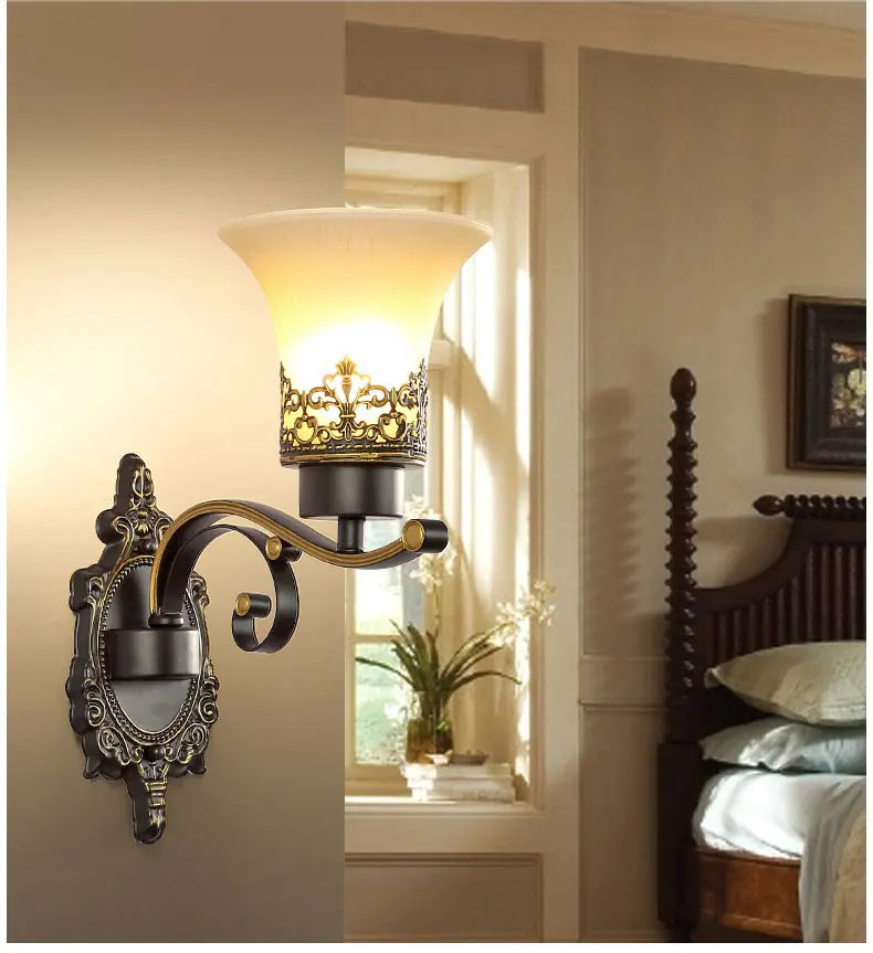 American Living Room Wall Light Luxury Bedroom Bedside Lamp Nordic Creative Living Room Background Wall Room Aisle Glass Light