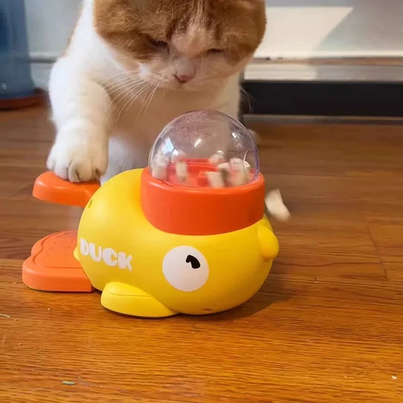 Little Yellow Duck Treat Dispenser Cat Dog Toy Self Play Boredom Relief Interactive Launcher IQ Training Slow Feeder Puzzle Toys