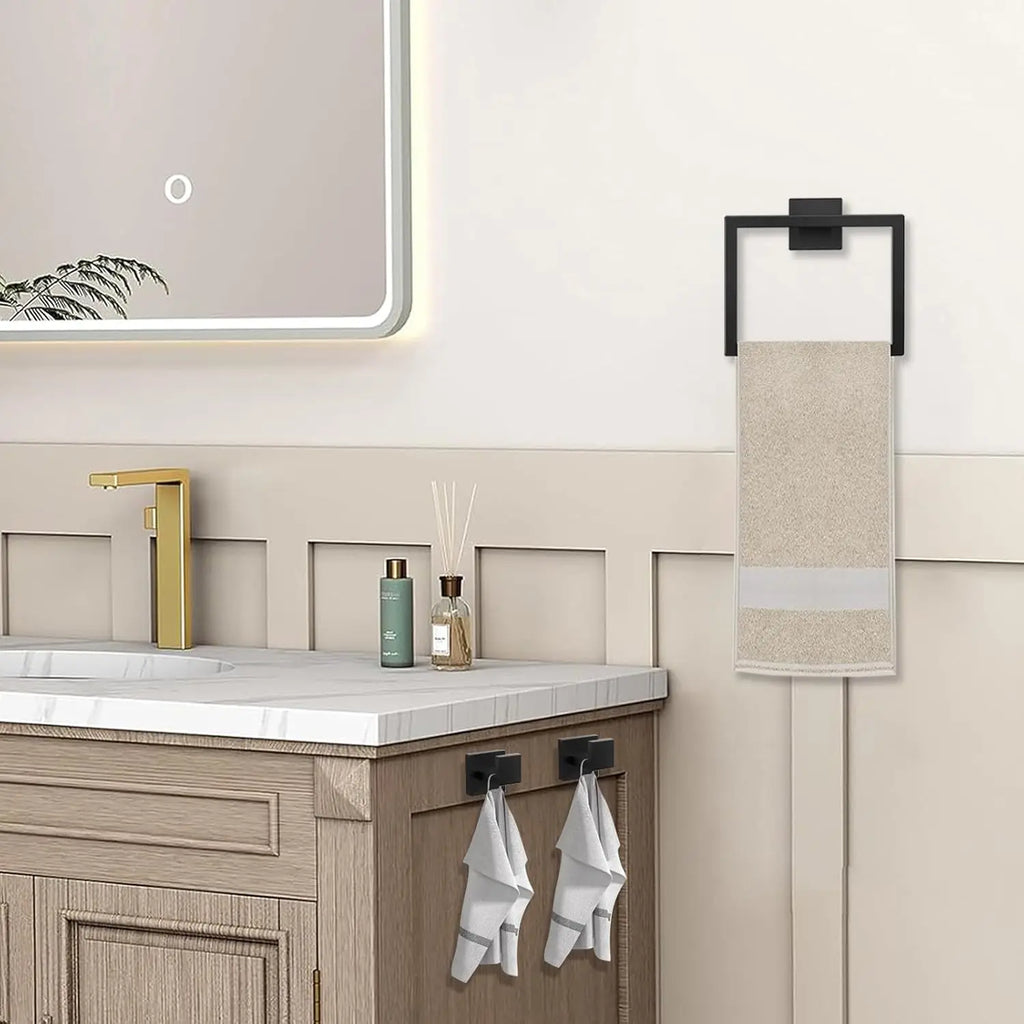5-Piece Bathroom Hardware Set – Wall Mounted Towel Bar, Robe Hook, Shelf and Tissue Paper Holder for Bathroom Accessories