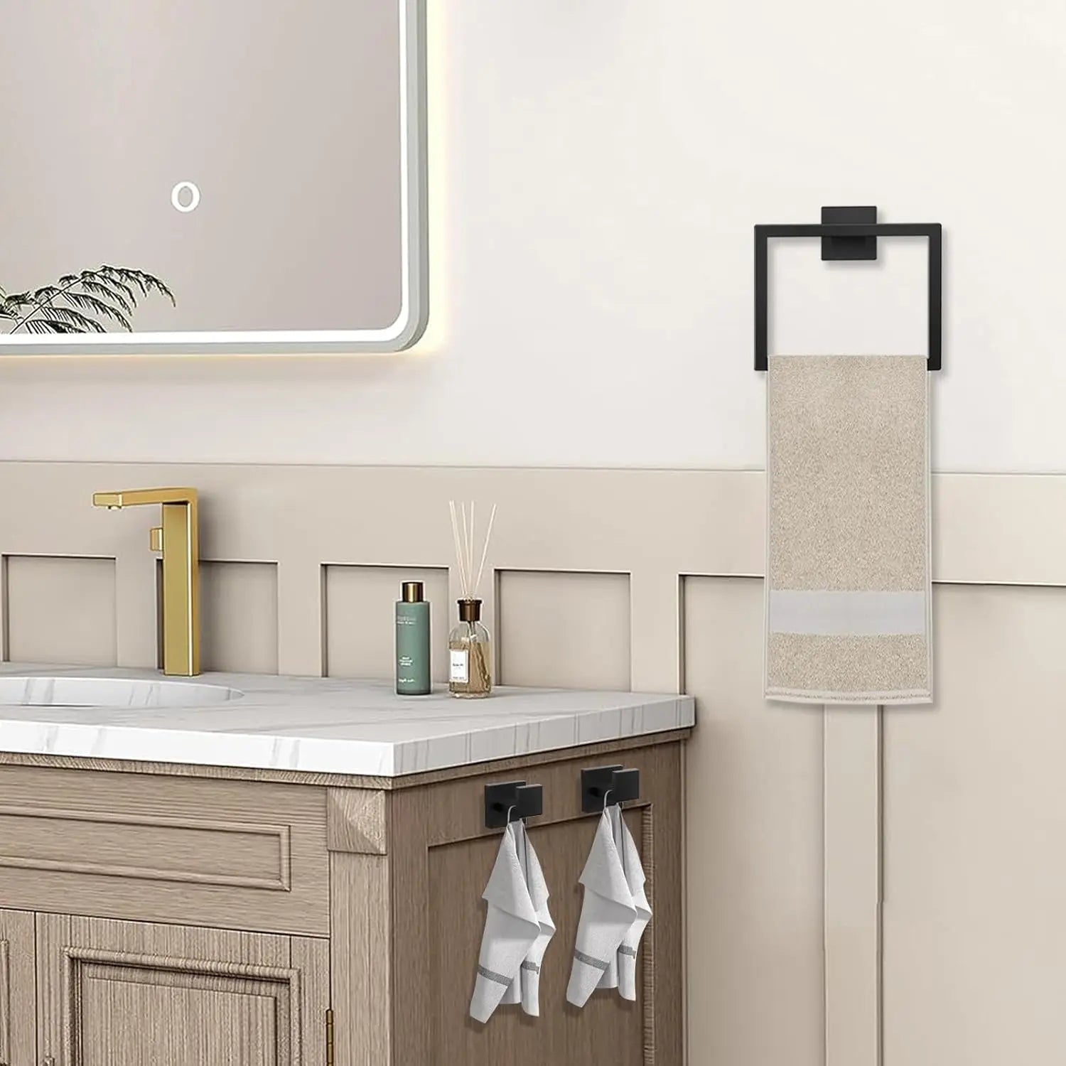 5-Piece Bathroom Hardware Set – Wall Mounted Towel Bar, Robe Hook, Shelf and Tissue Paper Holder for Bathroom Accessories