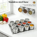 Kitchen Counter Seasoning Jar Set, 12 Piece Metal Jars with Clear Top Window, Base Tray and Daily Cooking Access for Home B03E