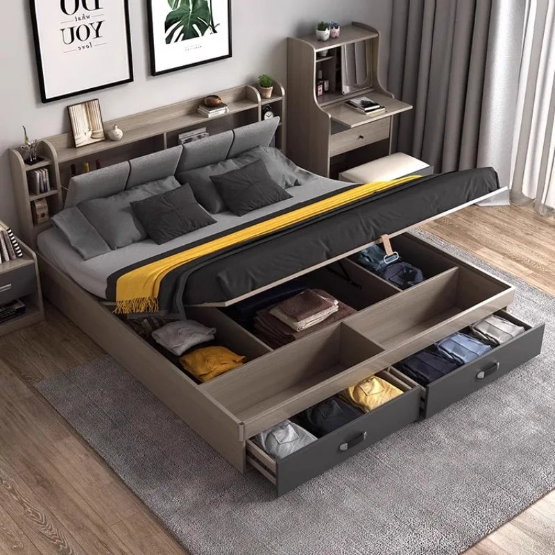 Unique Bedroom Bed Aesthetic Modern Girls Storage Luxury Bed Lounge Sleeping Headboard Letto Matrimoniale Home Accessories