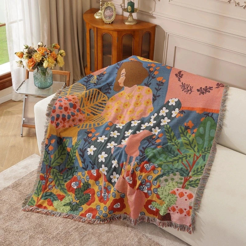 Nordic Style Artist Blankets for Beds Retro Art Bedroom Decoration Tapestry Leisure Ladies Picnic Blanket Outdoor Camping Mat