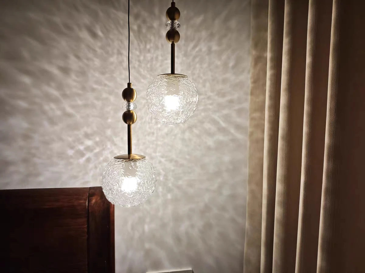 American Modern Retro Dining Room Bedroom Long Line Chandelier Water Ripple Glass Lampshade Lighting E27 Warm Decorative Lamp