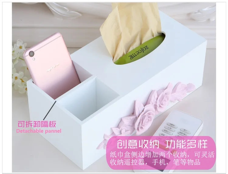 Living Room Multifunctional Wooden Tissue Storage Box,Household Tea Table, Remote Control Rack