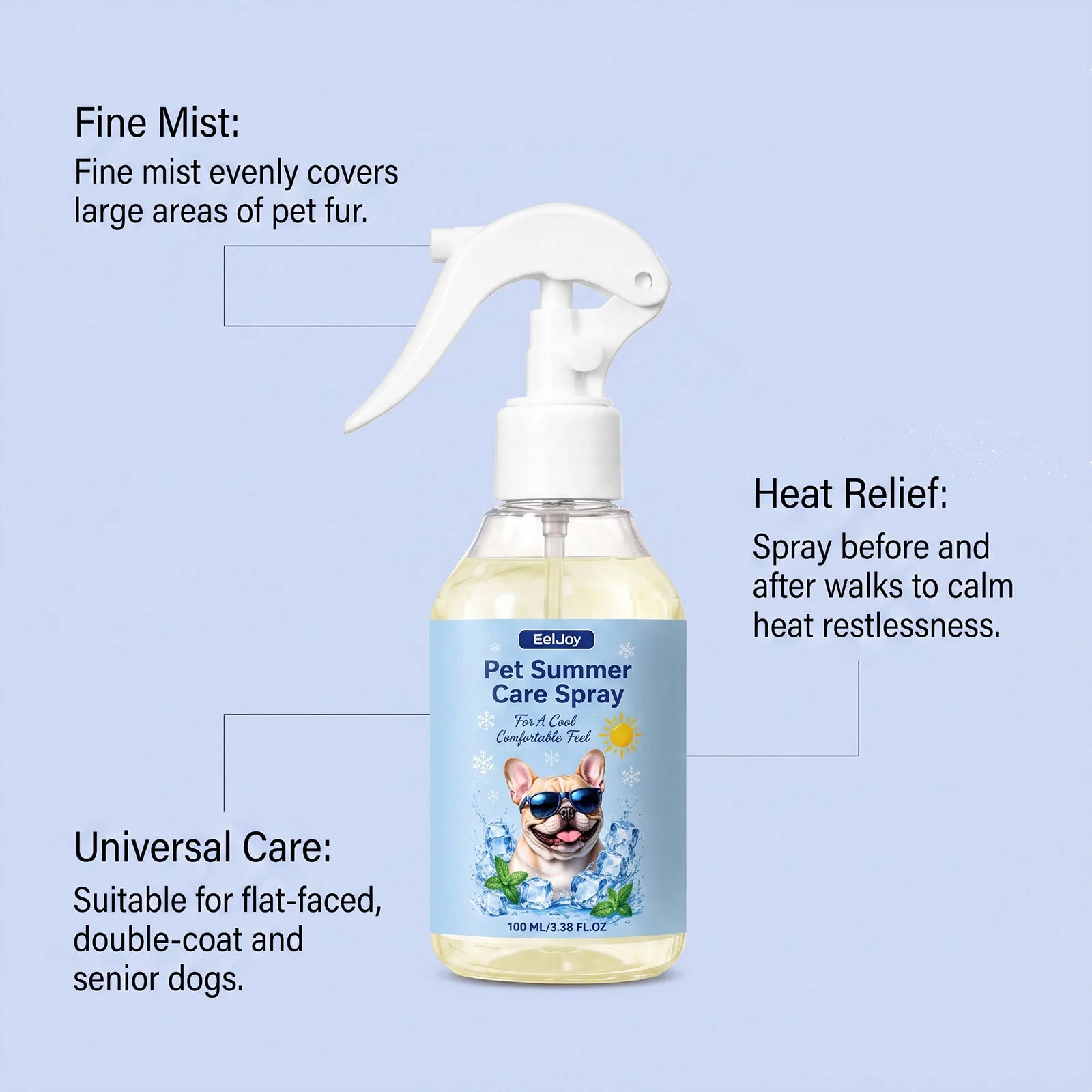Pet Summer Cooling Spray Gentle Instant Heat Relief Refreshing Mist Waterless Portable Outdoor Quick Cooling Pet Care Supplies
