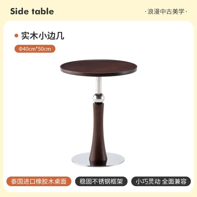 Living Room Sofa Solid Wood Edge Few Designer Light Side Table Luxury Stainless Steel Base Simple Round Small Coffee End Tables