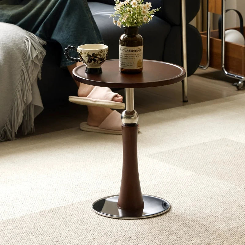 Living Room Sofa Solid Wood Edge Few Designer Light Side Table Luxury Stainless Steel Base Simple Round Small Coffee End Tables