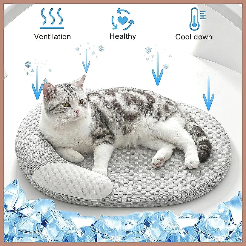 Cooling Dog Bed Summer Ice Silk Cat Mat Oval Pet Nest Breathable Heat Dissipation Pad for Small Medium Large Dogs Cats