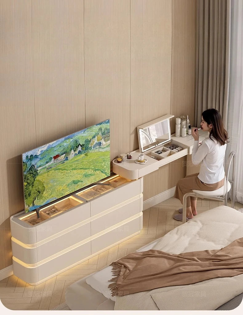Bedroom integrated very narrow flip retractable storage cream wind French bedside cabinet