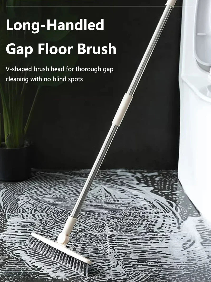 1pc Bathroom Floor Brush For Hotel, Hard Bristle Scrub Brush, Long Handle Bathroom Tub And Tile Cleaning Brush, Without Dead End