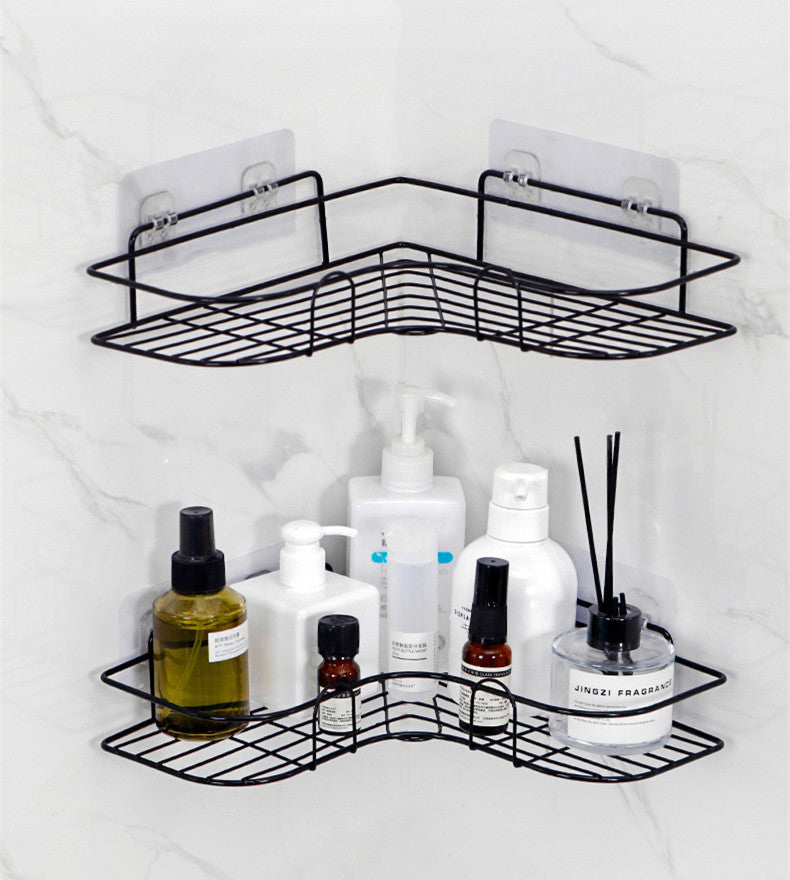 Bathroom Corner Storage Shelves Wall Mounted Rack Shampoo Holder Iron Shower Drain Basket Punch-Free Organizer Bath Accessories