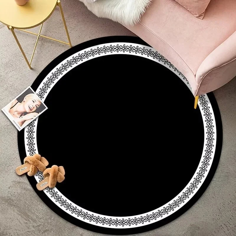 Luxury Classical Round Living Room Rug Simple Black White Bedroom Carpet Toilet Washroom Decoration Rugs Comfortable Floor Mats