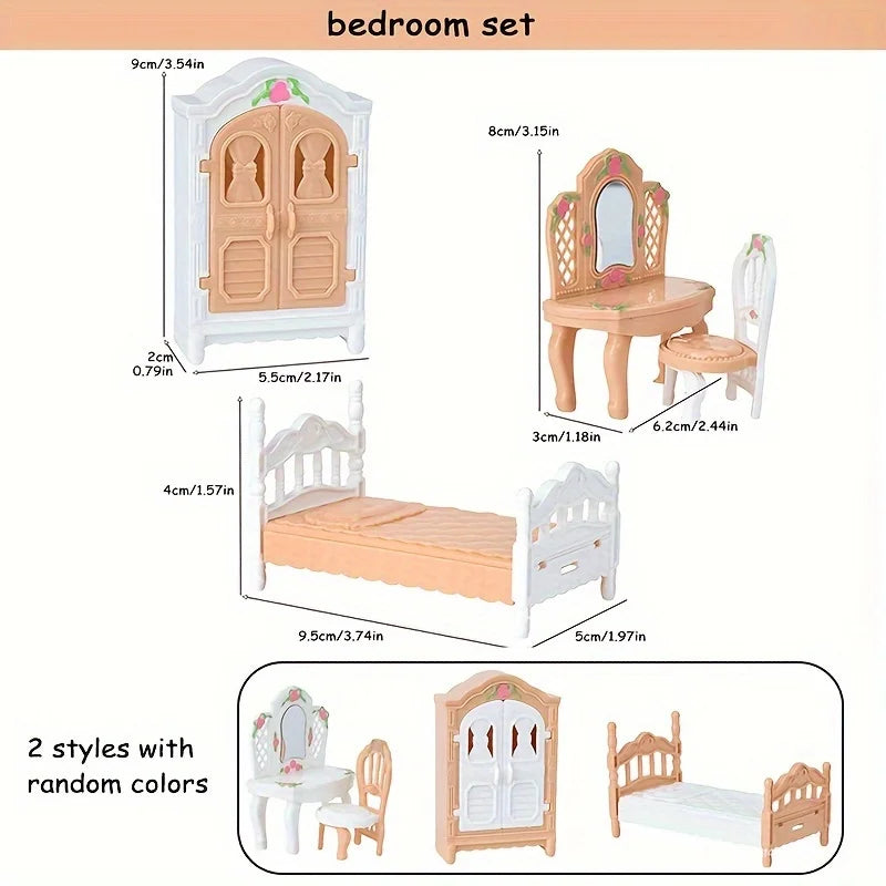 Dollhouse Furniture Set Accessories Doll House Mini Furniture Pretend Play Bedroom Living Room Bathroom Kitchen Kids Birthday
