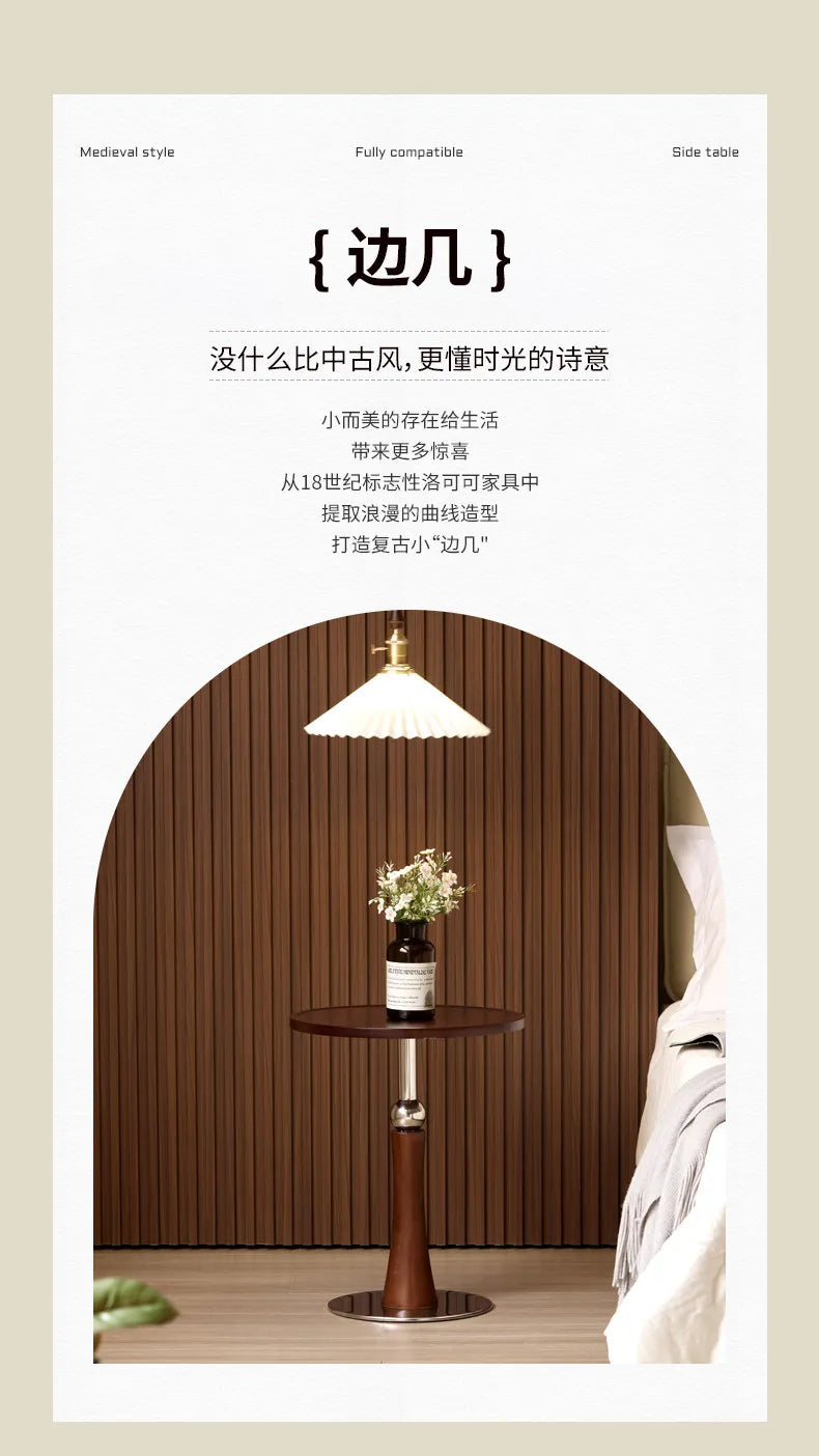 Living Room Sofa Solid Wood Edge Few Designer Light Side Table Luxury Stainless Steel Base Simple Round Small Coffee End Tables