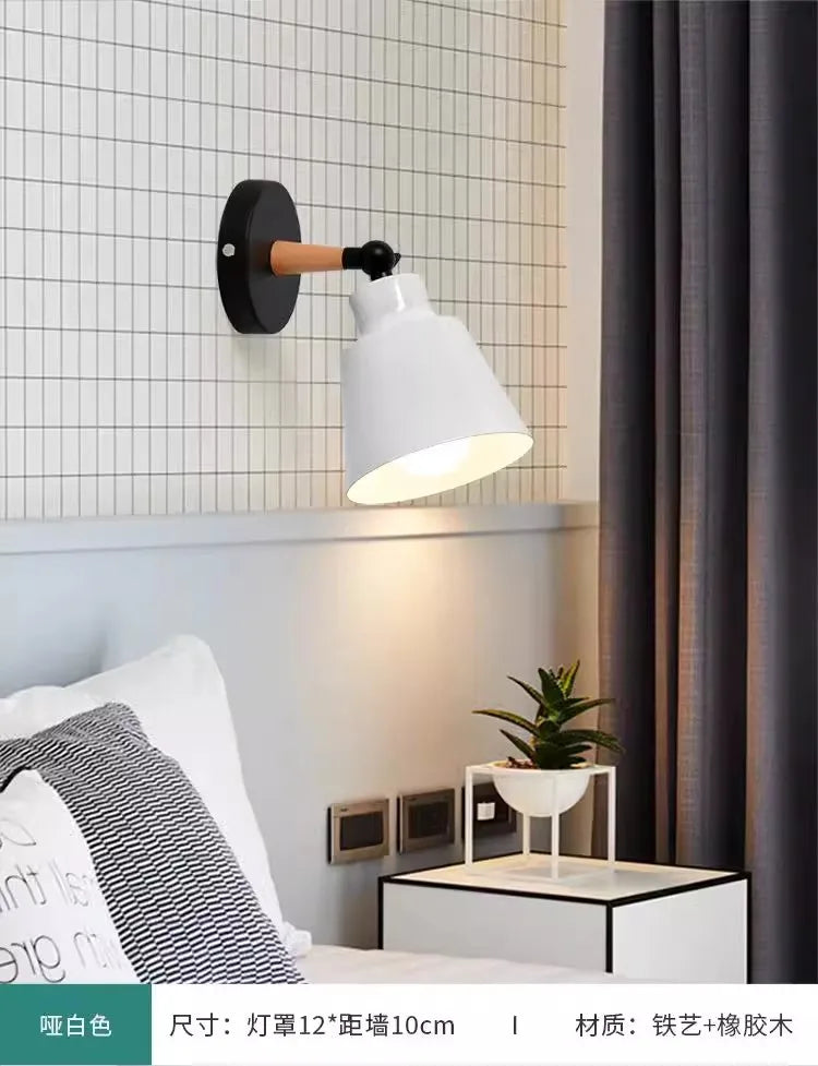 Nordic solid wood bedroom wall lamp modern minimalist Macaron LED wall lamp creative living room corridor bedside wall lamp