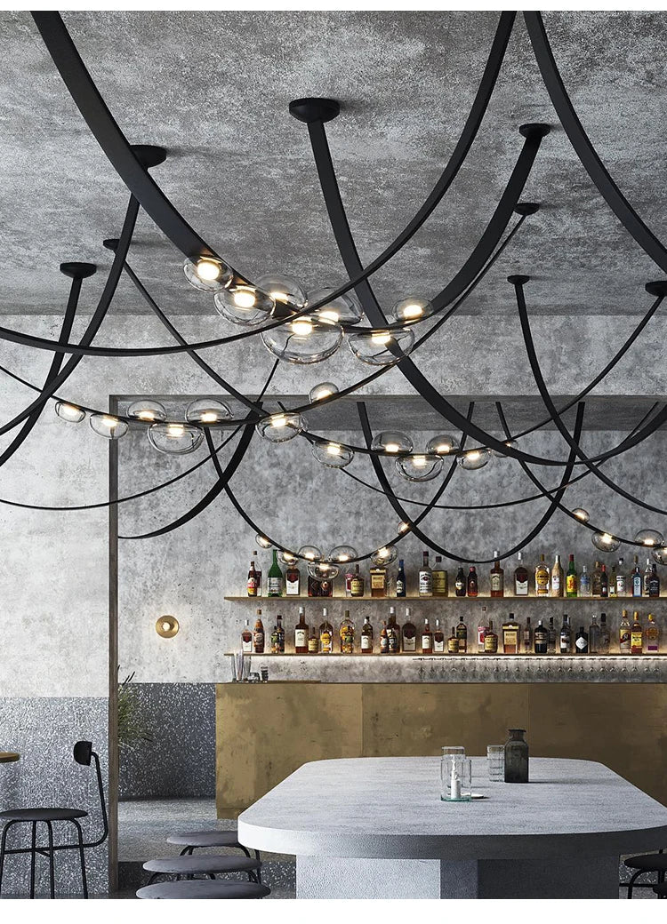 Modern Minimalist Living Room Belt Ceiling Chandelier Creative Villa Restaurant Bar Designer Leather Home Decorative Lights