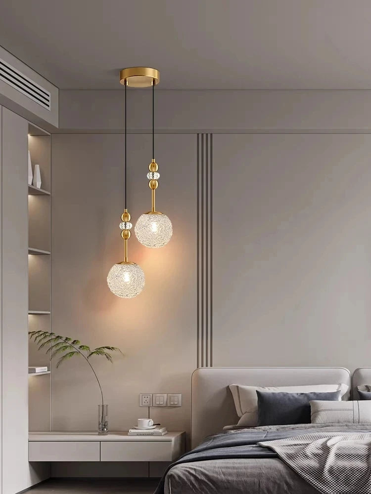 American Modern Retro Dining Room Bedroom Long Line Chandelier Water Ripple Glass Lampshade Lighting E27 Warm Decorative Lamp