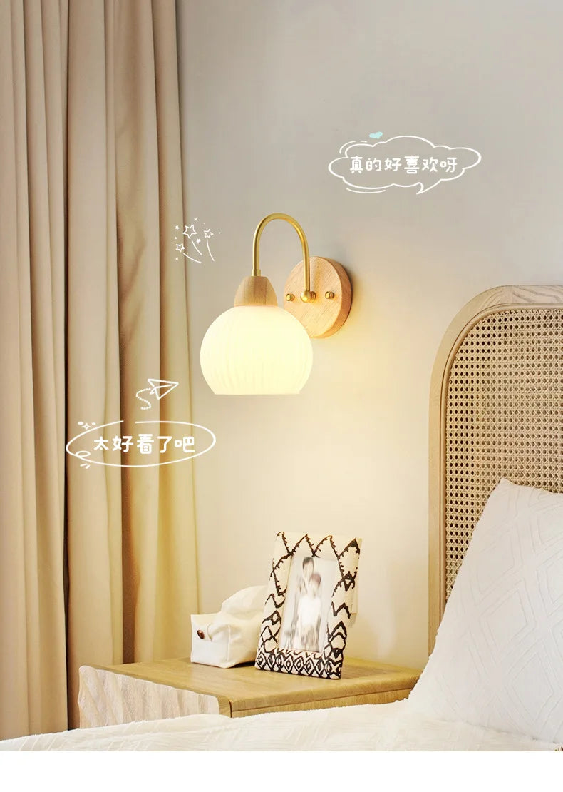 Bedroom Headboard Nordic Log Cream Wind Living Room Background Wall HomestaySuperior Sense Children's Room Wall Lamp