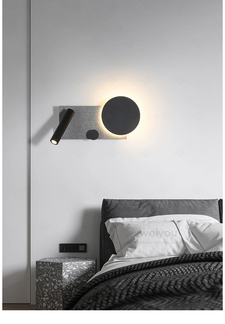 Bedroom bedside wall lamp with switch and spotlight, simple and modern Nordic creative personality, adjustable LED pendant light