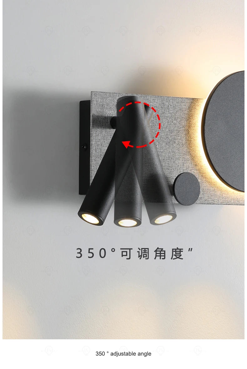 Bedroom bedside wall lamp with switch and spotlight, simple and modern Nordic creative personality, adjustable LED pendant light