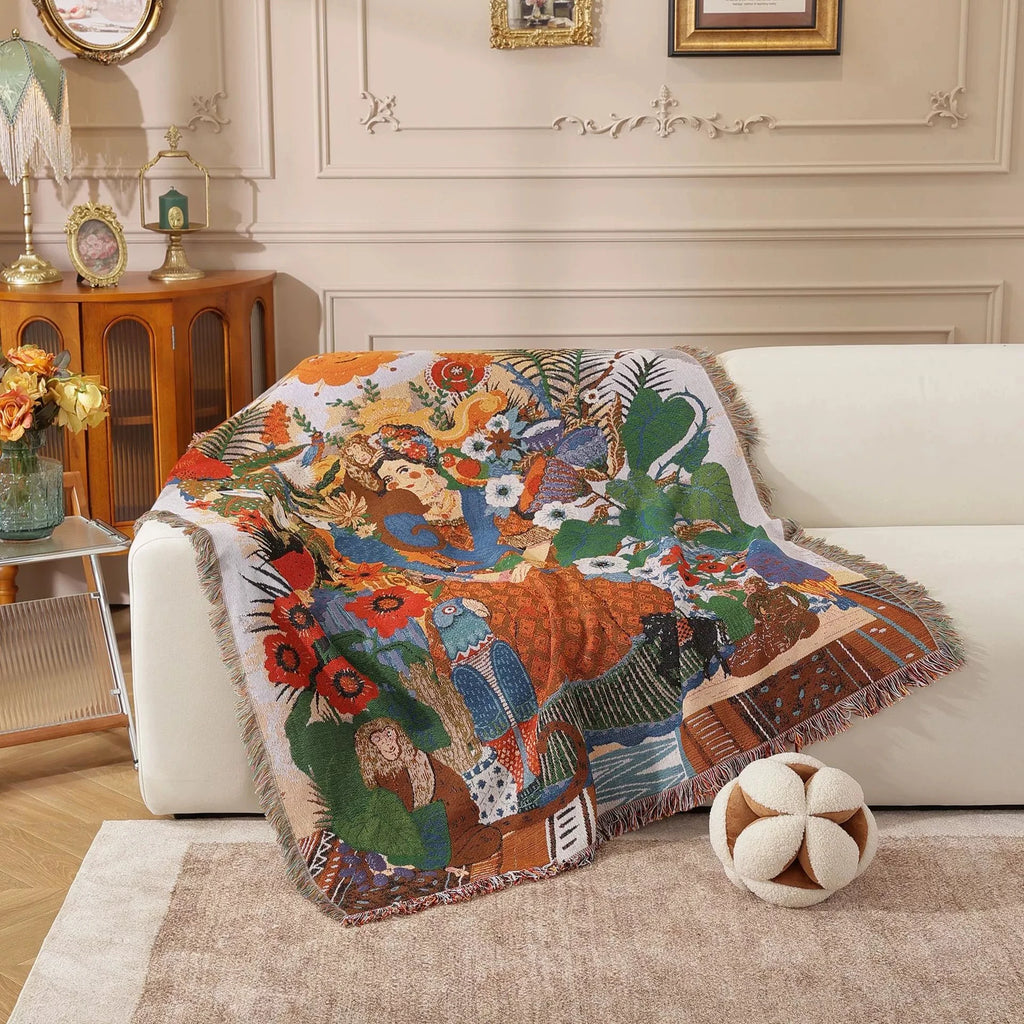 Nordic Style Artist Blankets for Beds Retro Art Bedroom Decoration Tapestry Leisure Ladies Picnic Blanket Outdoor Camping Mat