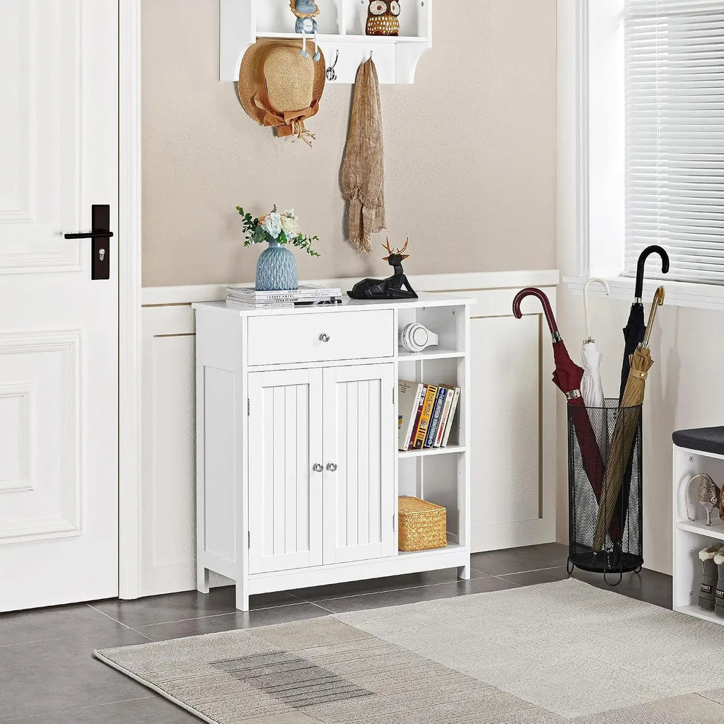 Bathroom Storage Cabinet with Drawer and 2 Beadboard Doors, White | Freestanding Floor Cabinet for Towels and, Customized