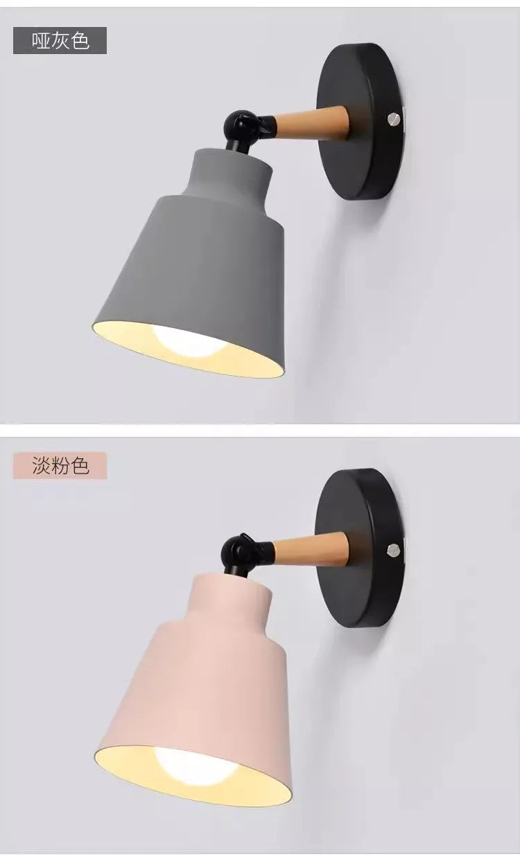 Nordic solid wood bedroom wall lamp modern minimalist Macaron LED wall lamp creative living room corridor bedside wall lamp