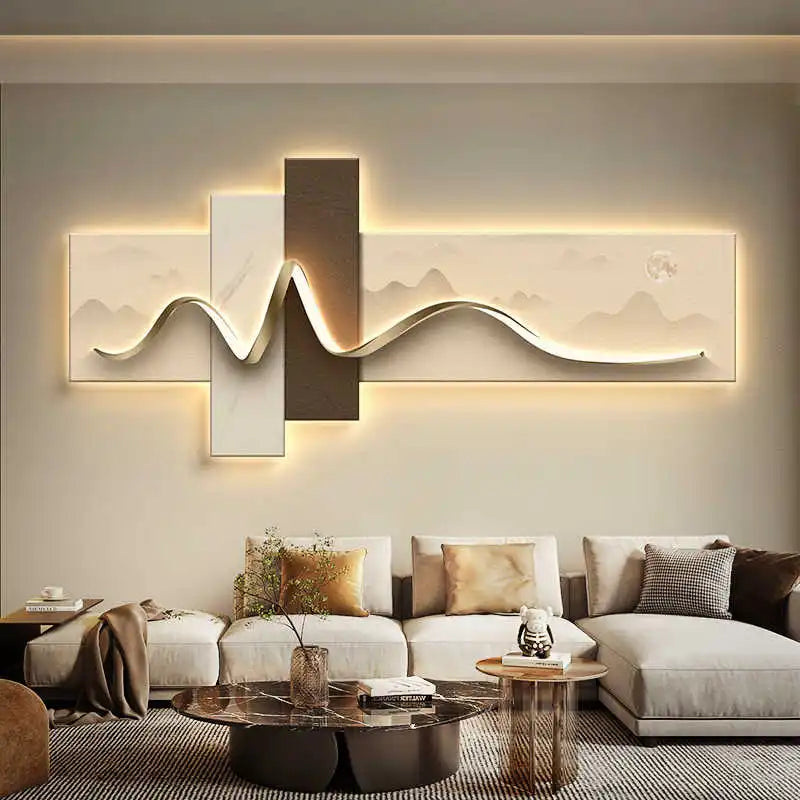 Living room decoration painting LED ambient wall light painting modern luxury sofa background wall, minimalist hanging painting
