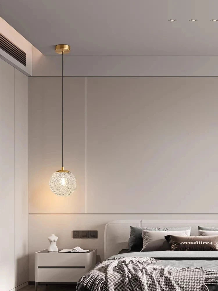 American Modern Retro Dining Room Bedroom Long Line Chandelier Water Ripple Glass Lampshade Lighting E27 Warm Decorative Lamp