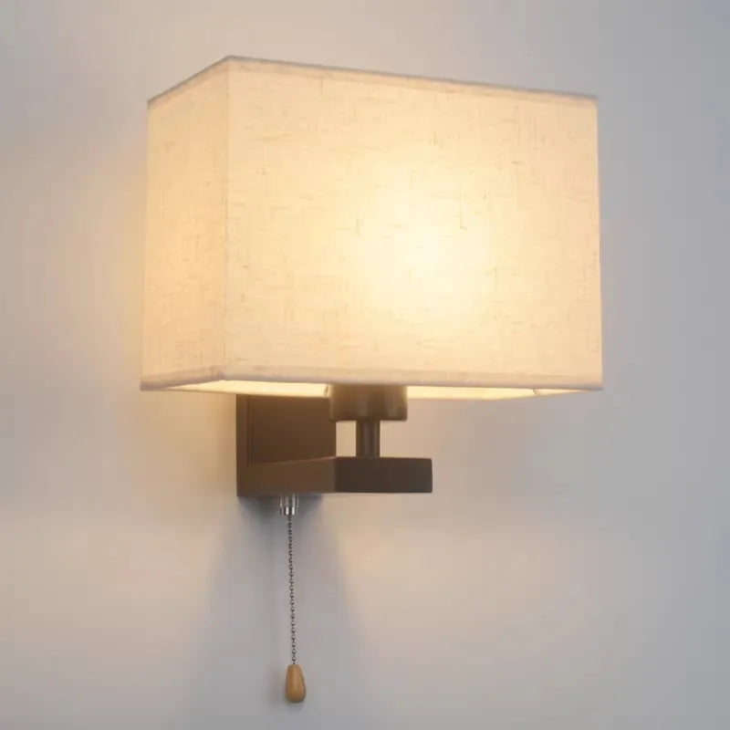 Bedroom Wall Lamp Fabric New Chinese Bedside Lamp Modern Simple Corridor Hotel Room With Cable Switch Light European Wall Sconce