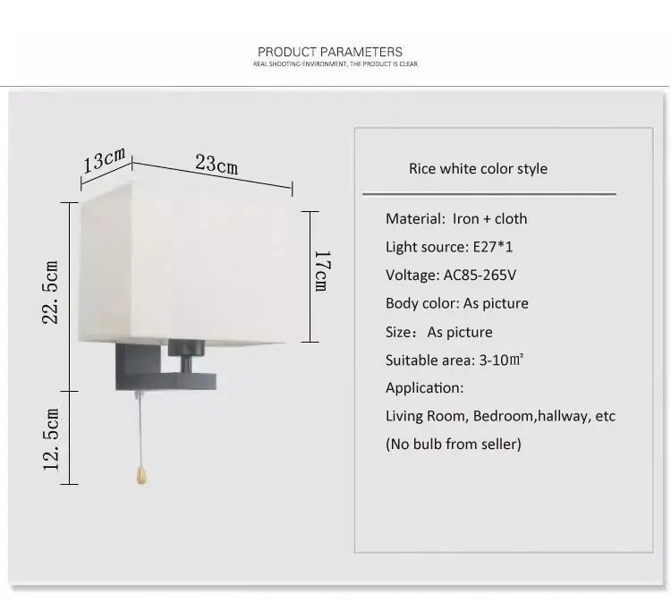 Bedroom Wall Lamp Fabric New Chinese Bedside Lamp Modern Simple Corridor Hotel Room With Cable Switch Light European Wall Sconce