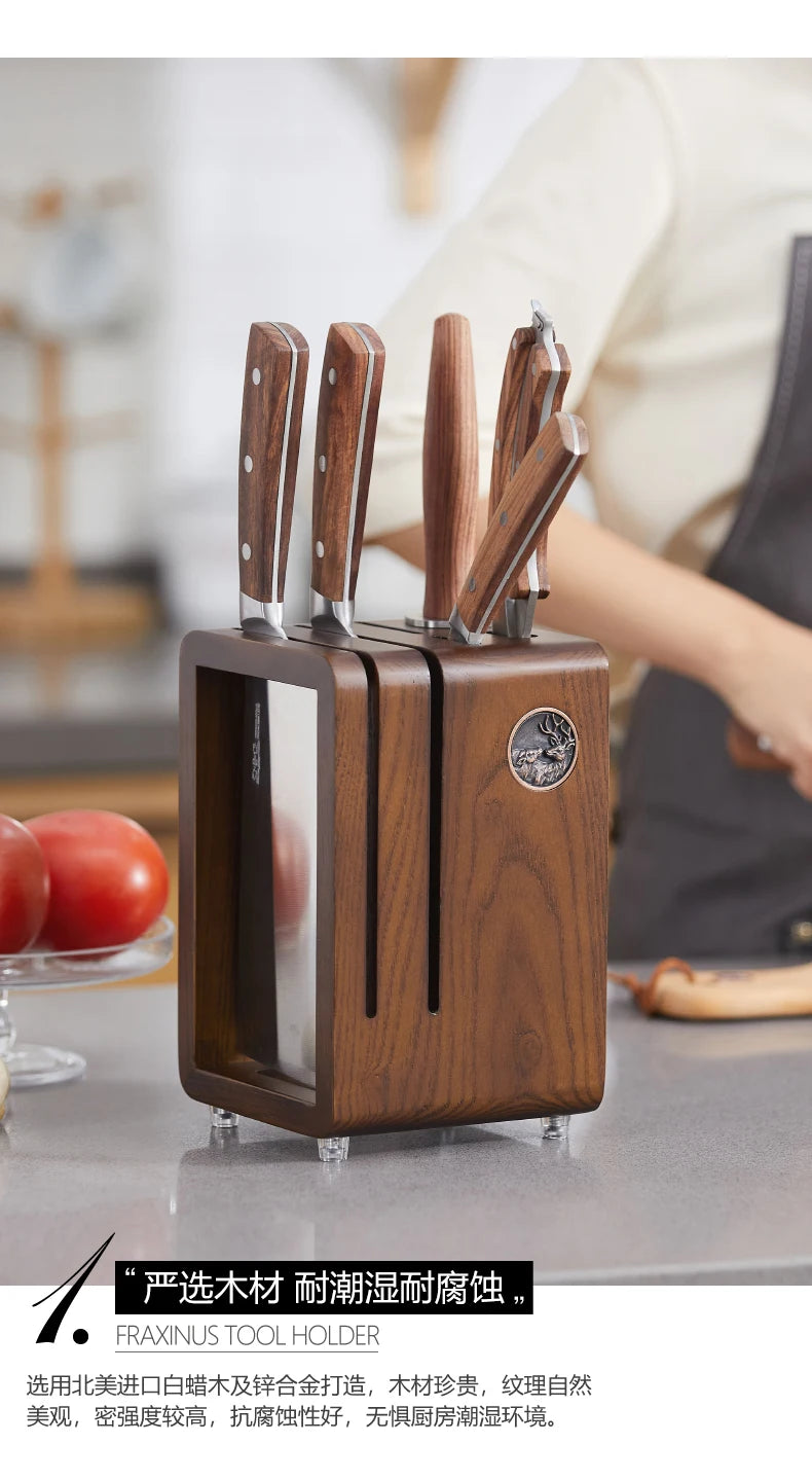 Kitchen countertop solid wood knife storage rack Household knife base Ventilation mould proof drainage knife rack knife case