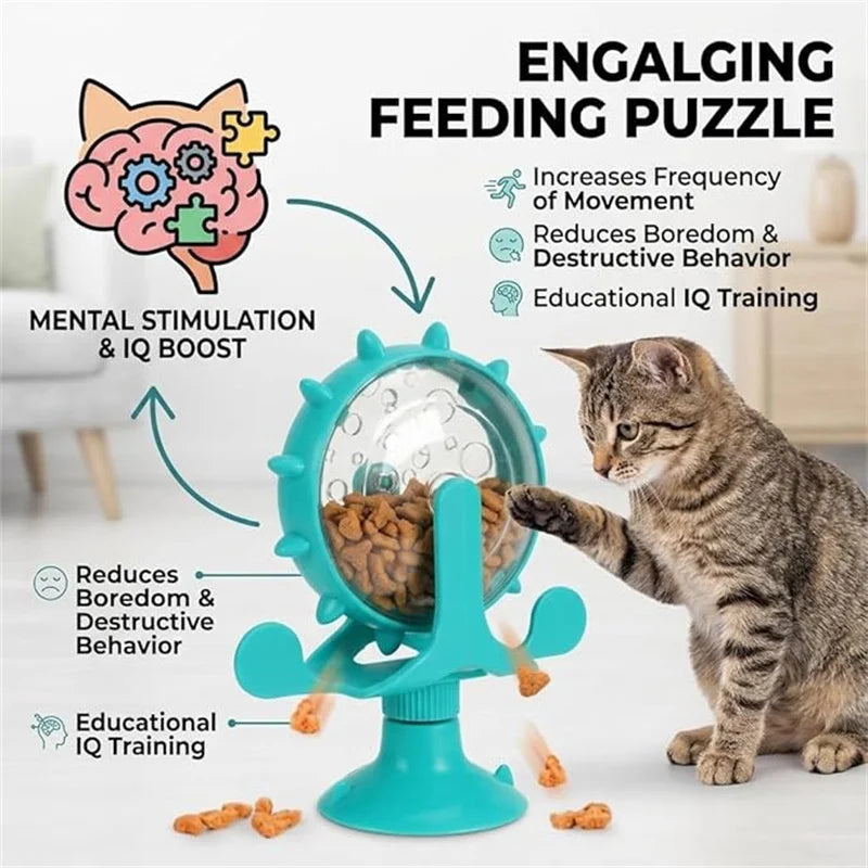 Cat Dog Treat Dispenser Toy - Cat Interactive Feeder Pet Food Toys Feeder 360° Degree Rotating Food Leakage Device Rotate