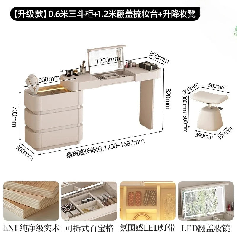 Bedroom integrated very narrow flip retractable storage cream wind French bedside cabinet