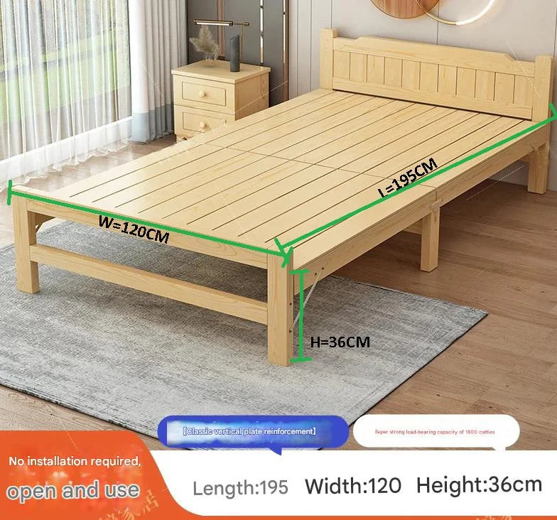Home Bedroom Solid Wood Folding Bed for Small Apartments Rent Guest Personal Double Bed Compact Space Saving Design