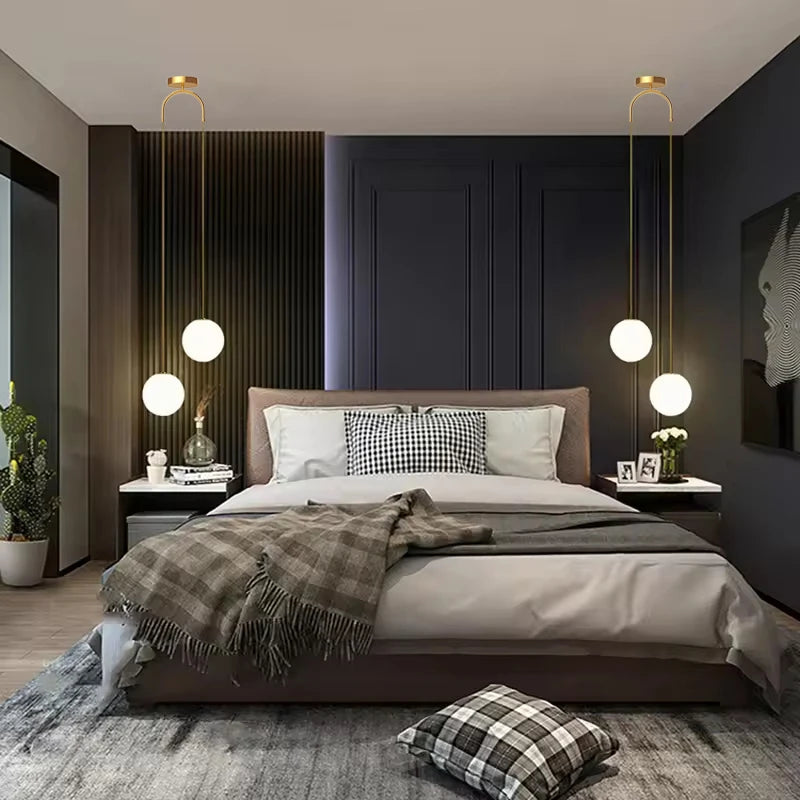 Bedroom Bedside Hanging Pendant Lamp Glass Ball LED Chandelier Lighting Ceiling Modern Interior Home Decor Lights Dining Kitchen