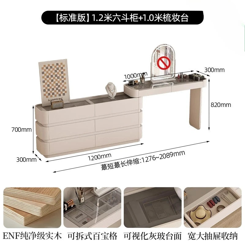 Bedroom integrated very narrow flip retractable storage cream wind French bedside cabinet