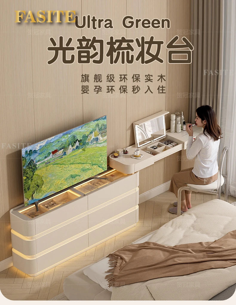 Bedroom integrated very narrow flip retractable storage cream wind French bedside cabinet