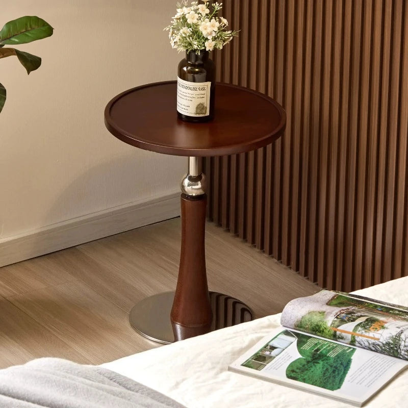 Living Room Sofa Solid Wood Edge Few Designer Light Side Table Luxury Stainless Steel Base Simple Round Small Coffee End Tables