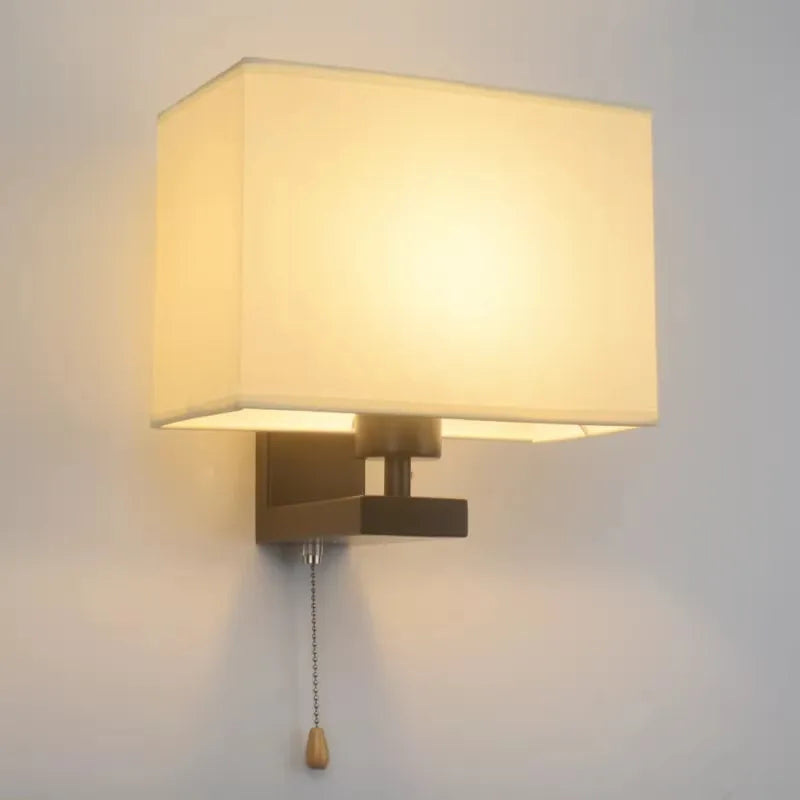 Bedroom Wall Lamp Fabric New Chinese Bedside Lamp Modern Simple Corridor Hotel Room With Cable Switch Light European Wall Sconce