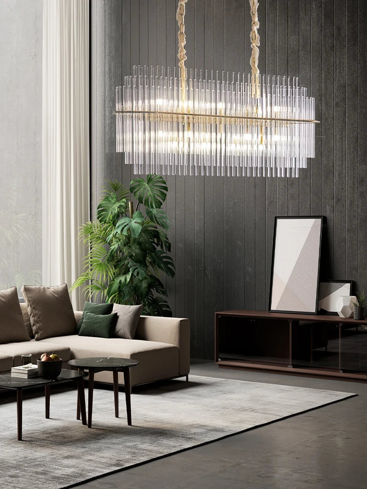 Living Room Ceiling Chandeliers Glass Rods Lamp Round Lighting Fixtures Modern Home Luxury Lustre Foyer Big Hanging Light Gold