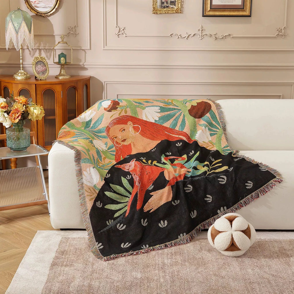 Nordic Style Artist Blankets for Beds Retro Art Bedroom Decoration Tapestry Leisure Ladies Picnic Blanket Outdoor Camping Mat