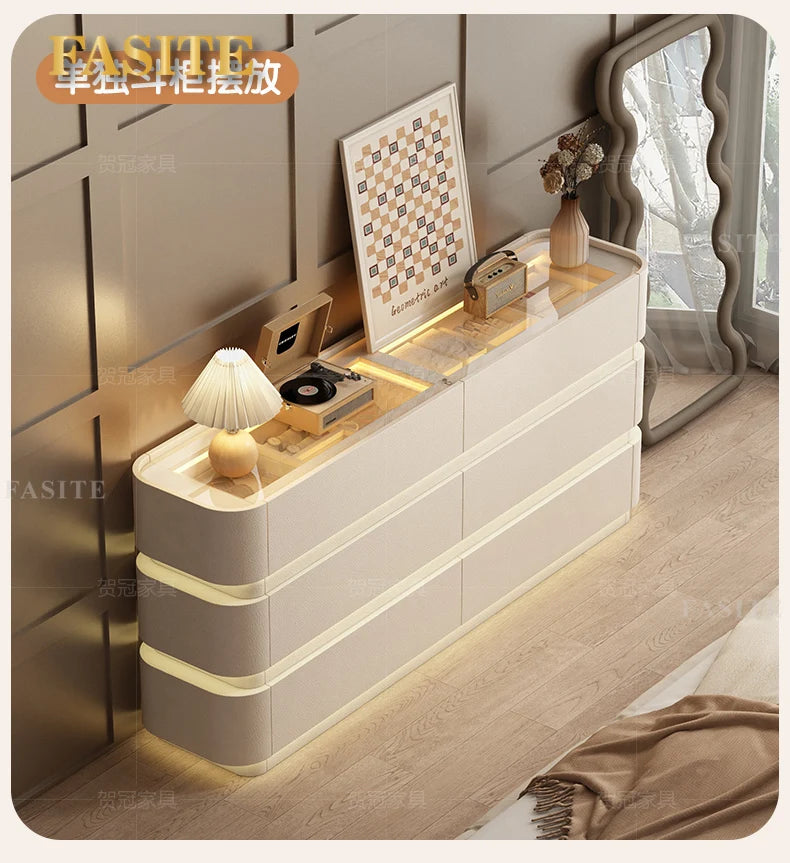 Bedroom integrated very narrow flip retractable storage cream wind French bedside cabinet