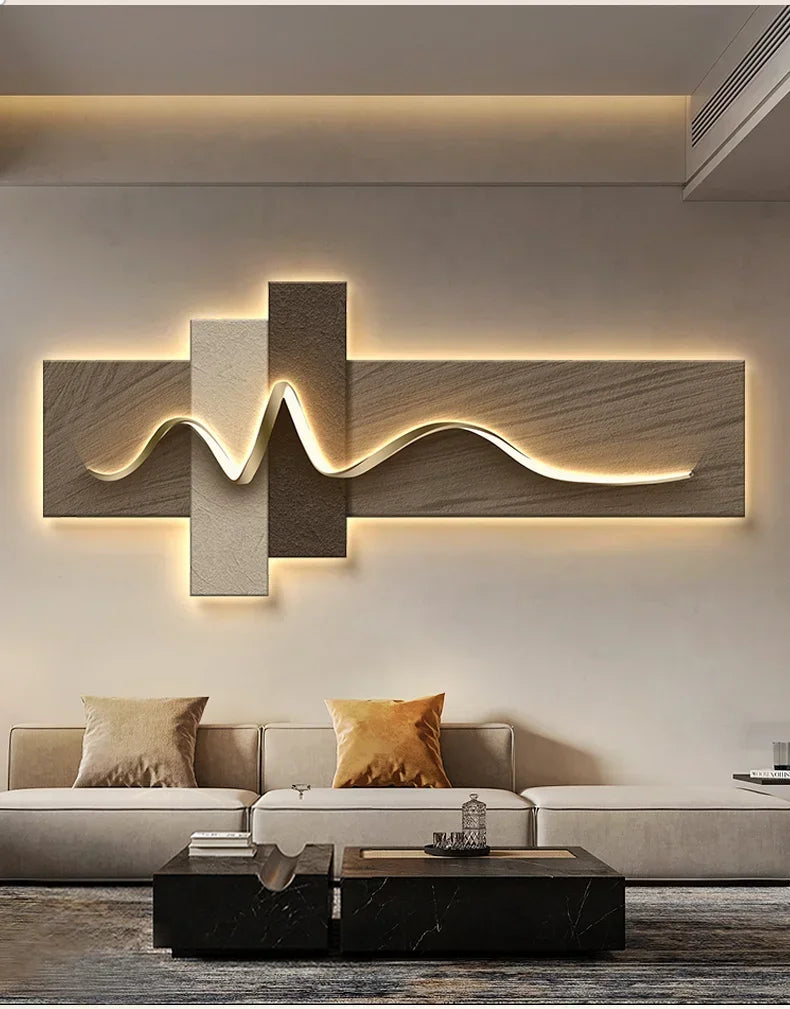 Living room decoration painting LED ambient wall light painting modern luxury sofa background wall, minimalist hanging painting