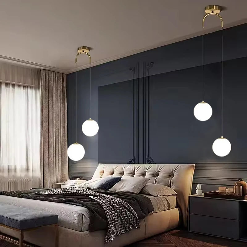 Bedroom Bedside Hanging Pendant Lamp Glass Ball LED Chandelier Lighting Ceiling Modern Interior Home Decor Lights Dining Kitchen